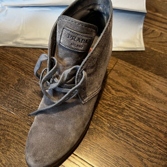 Prada Sport Scamosciato Ghiaia Suede Booties (Gray) - Picture 6 of 11